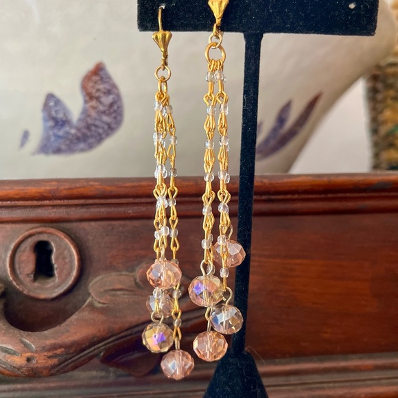 Hand Crafted Jewelry - SOLD Vintage Swarovski Antique Rose, Gray, Clear Crystal Dangle Drop Earrings